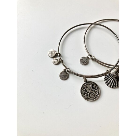 Lot of 3 ALEX & ANI Path of Life Silver & Rose Gold Charm Wire Bangle Bracelets - Picture 5 of 14